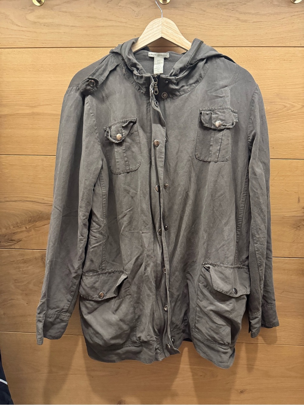 White + Warren Hooded Utility Jacket in Gray